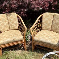 Vintage Rattan Chairs With Original Matching Paisley Pattern Cushions 