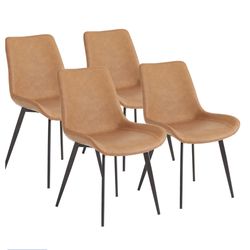 Set of 4 Brown Faux Leather Dining Chairs