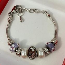 Pulsera Stainless Cordon Piedras Perlas 