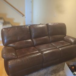 Leather Couch - 3 Seater Electric Recliner And Foot Rest
