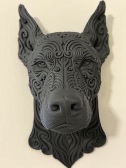 Doberman Pinscher Wall-Head - Matte Black | 3D Printed Wall Decor
