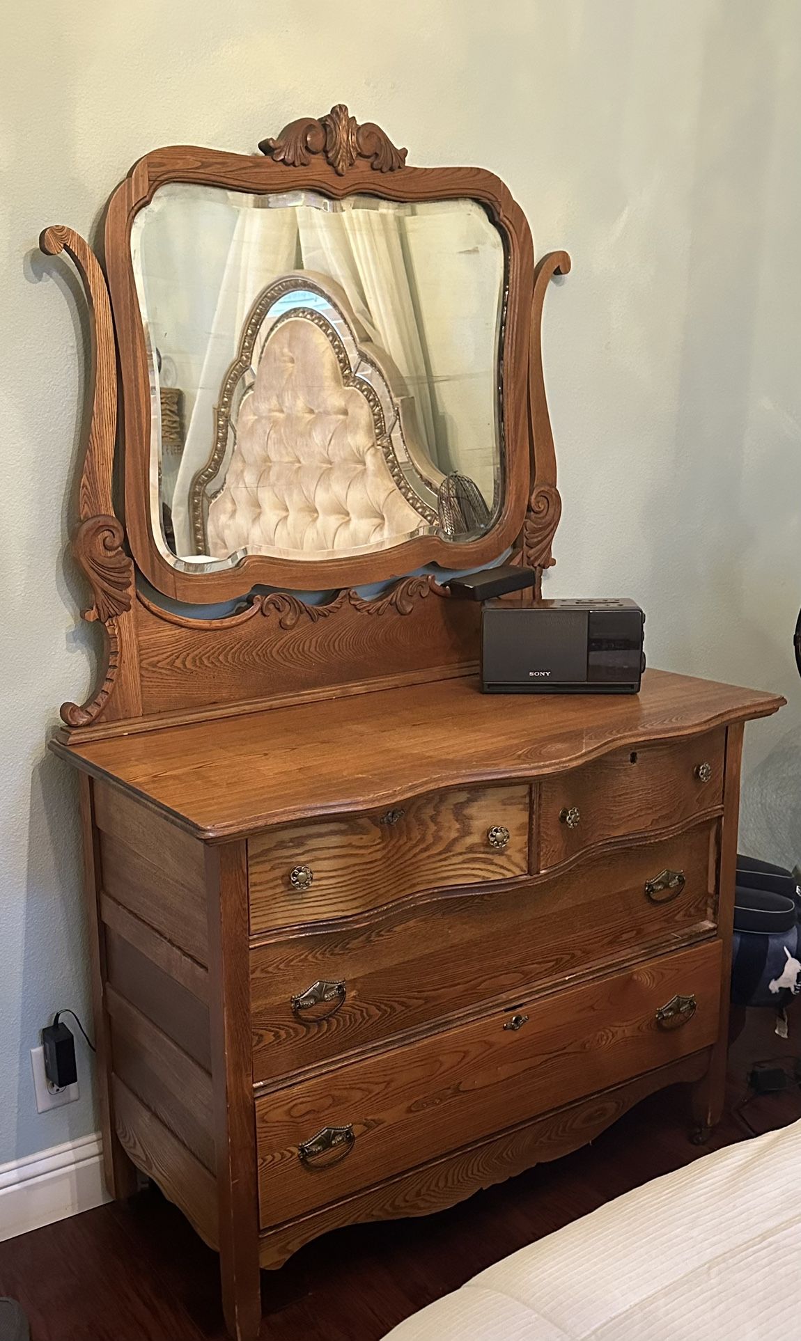 Early 1900’s Vintage Antique Oak Dresser with Attached Mirror