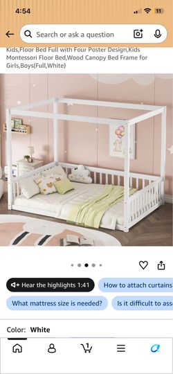 Canopy full size Montessori floor bed frame