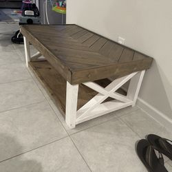 Farmhouse Coffee Table - Herringbone Style Solid Wood