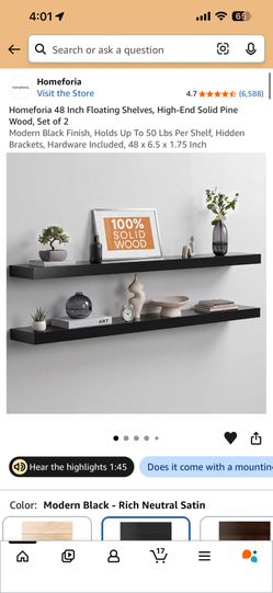 Homeforia 48 Inch Floating Shelves, High-End Solid Pine Wood, Set of 2