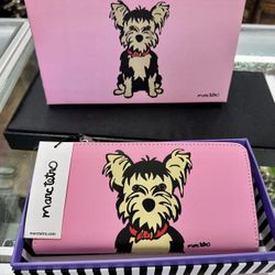NIB AUTHENTIC Marc Tetro Pink Zip Yorkie Yorkshire Terrier Dog Wallet Purse