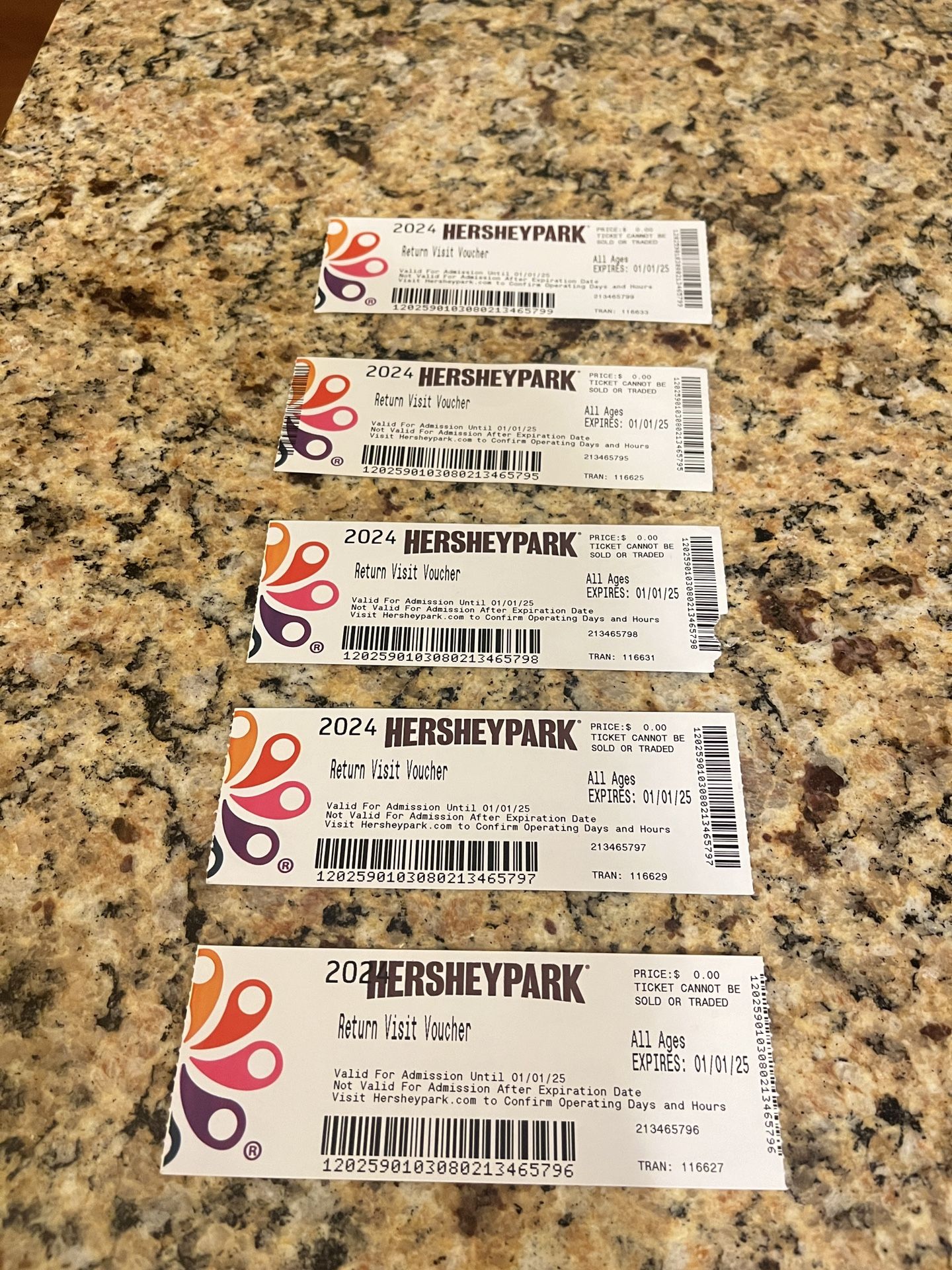 Five Hersheypark Tickets Expires 1/1/2025