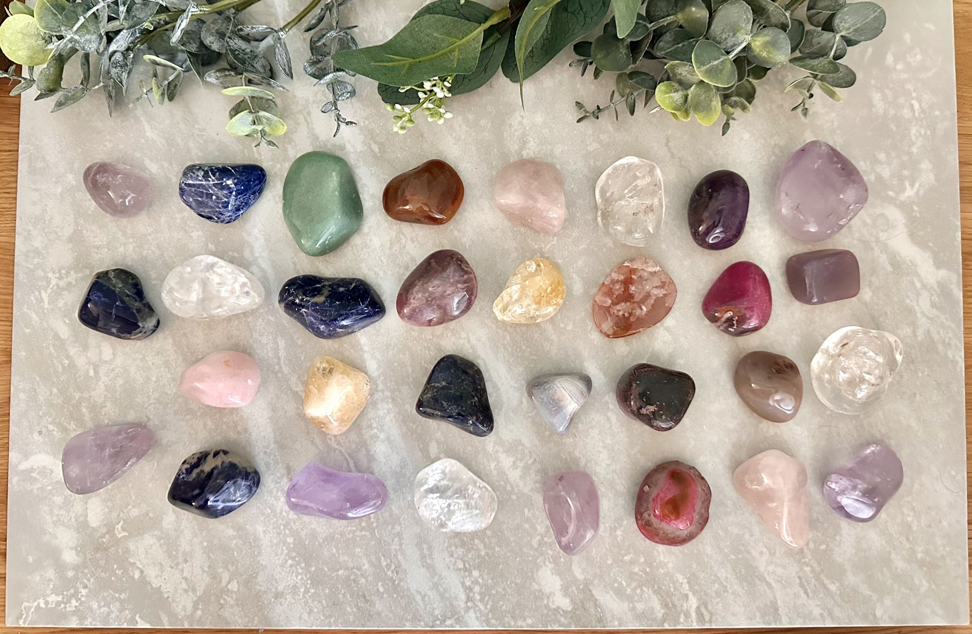 Natural Tumbled Gemstones - Bulk 31 Stones - Rose Quartz, Amethyst, Citrine, Agate, Sodalite, Aventurine