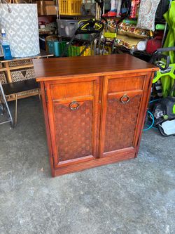 Vintage Wood Cabinet with Carved Doors