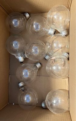 FREE—10 clear globe light bulbs. 25 W each.