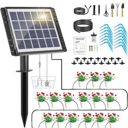 49FT Solar Drip Irrigation System, Auto Watering Kit for 15 Pots, Solar-Powered Plant Watering, 25 Timer Modes, 900ml/min Flow Indoor/Outdoor Garden, 