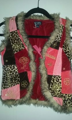 Vest, velvety/fur/patches