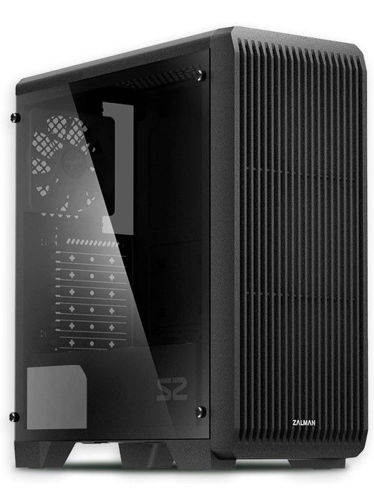 Zalman S2 TG ATX Mid-Tower PC Case, 3 x 120mm Fans Pre-Installed, Tinted Tempered Glass Side Panel, Mesh Front Panel, USB 3.0, Black