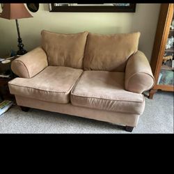 Beige Microfiber Loveseat – Comfortable 2-Seater Sofa – Clean & Sturdy