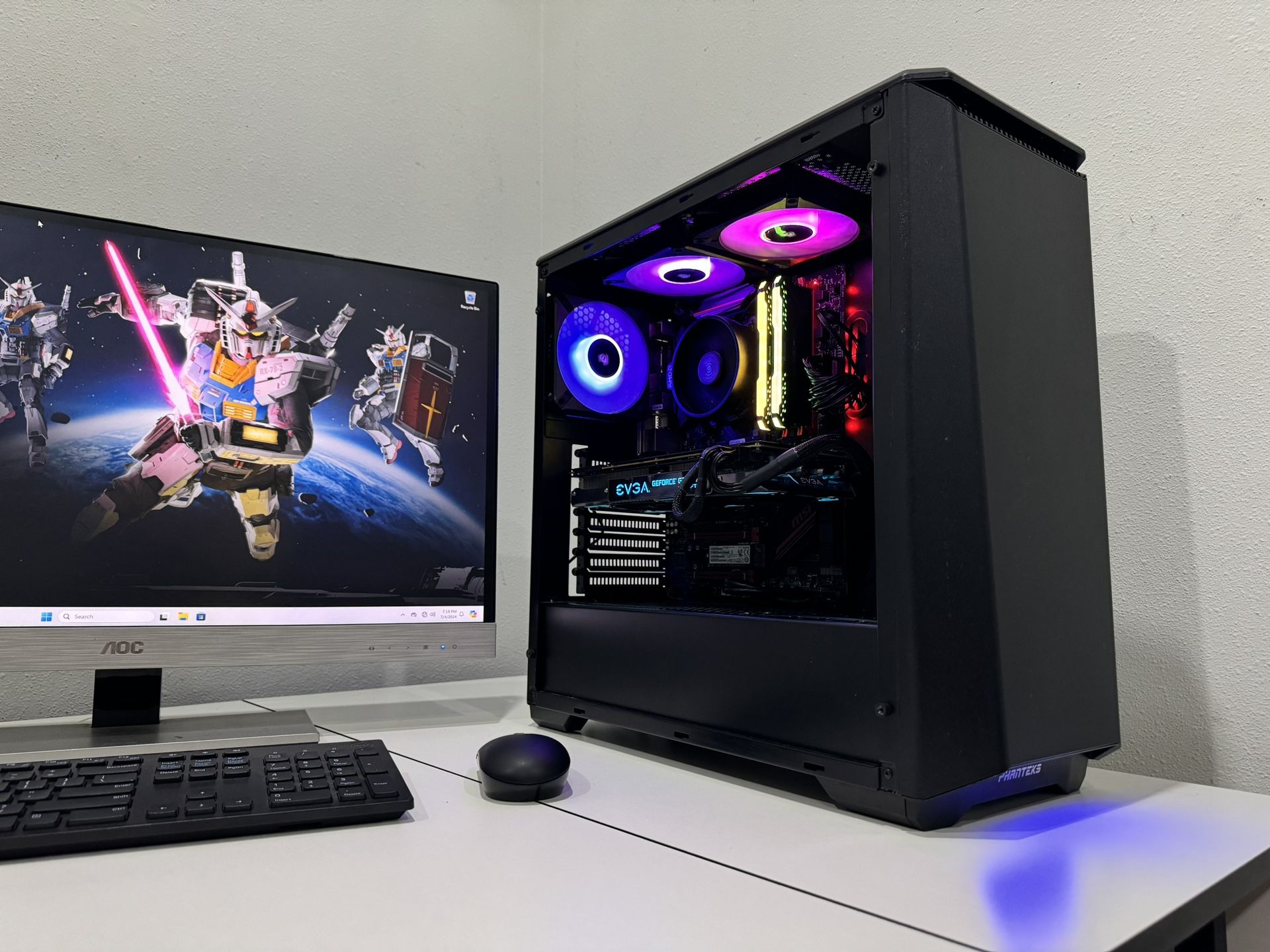 Phanteks Desktop Gaming PC Ryzen 7 w/ Monitor Mouse & Keyboard