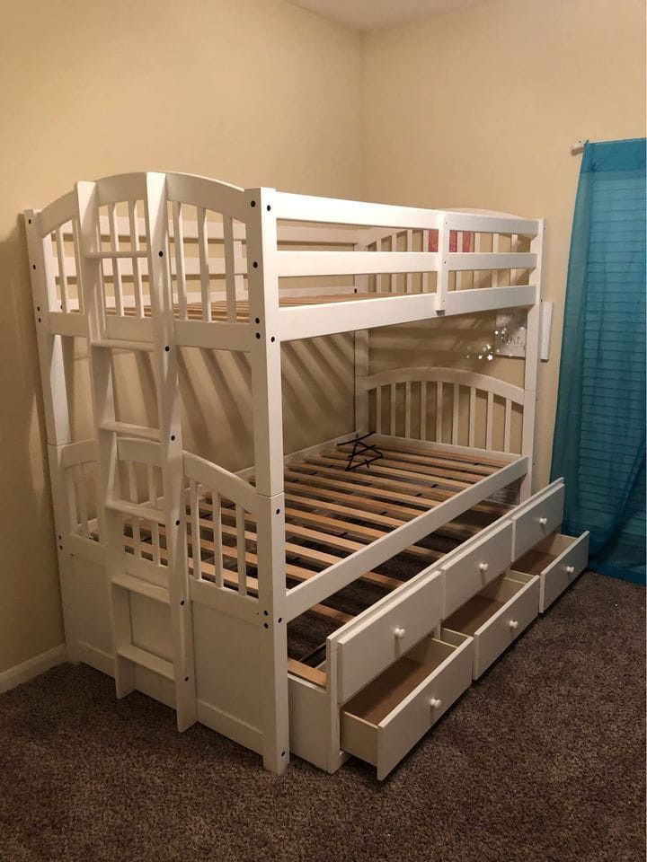 🤗Micah White Twin Twin Bunk Bed $20 Down Payment and delivery available 