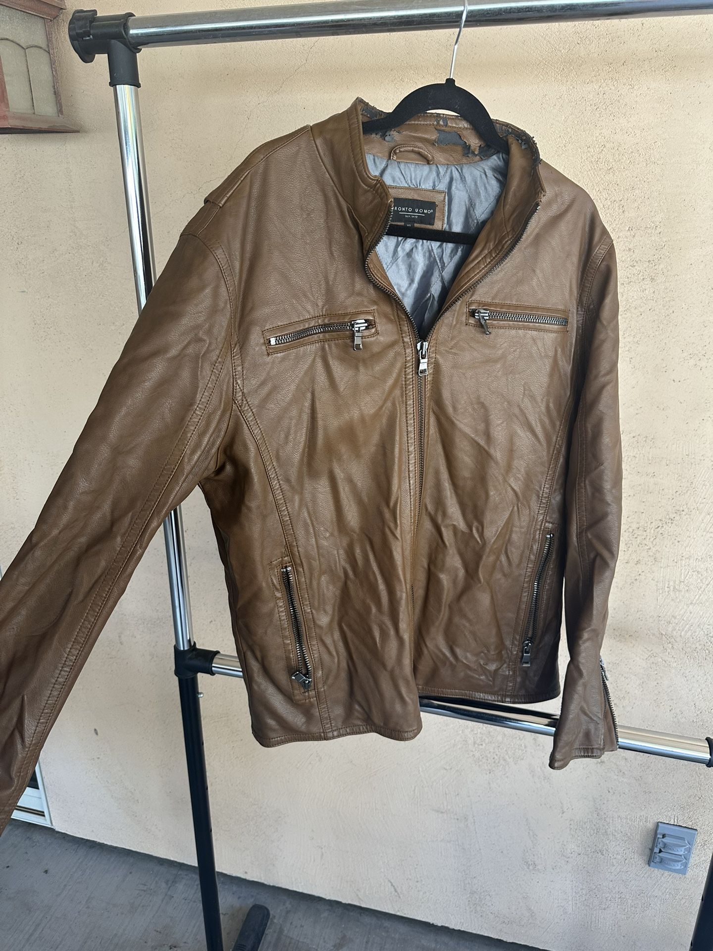 Pronto Uomo Faux Leather Brown Jacket Size XL