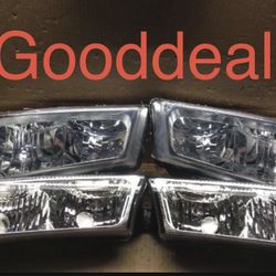 #120 Fit 03-06 Chevy Silverado/Avalanche Chrome Amber Headlights light Lamp