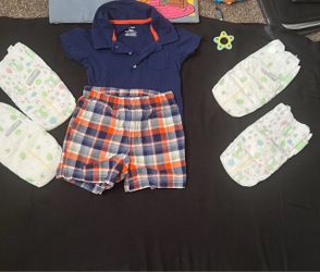 Carters 24m short set + 4pack Kirkland diapers