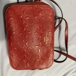 Coach Embossed Red Leather Bag