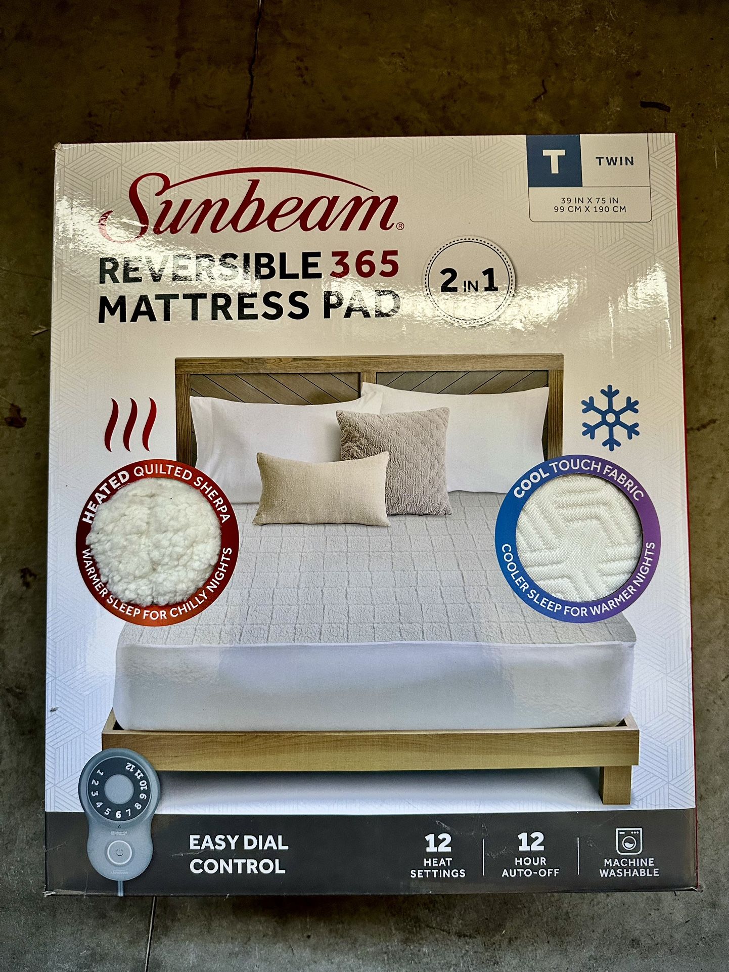 Sunbeam Reversible 365 Twin Heated Mattress Pad – Brand New in Box