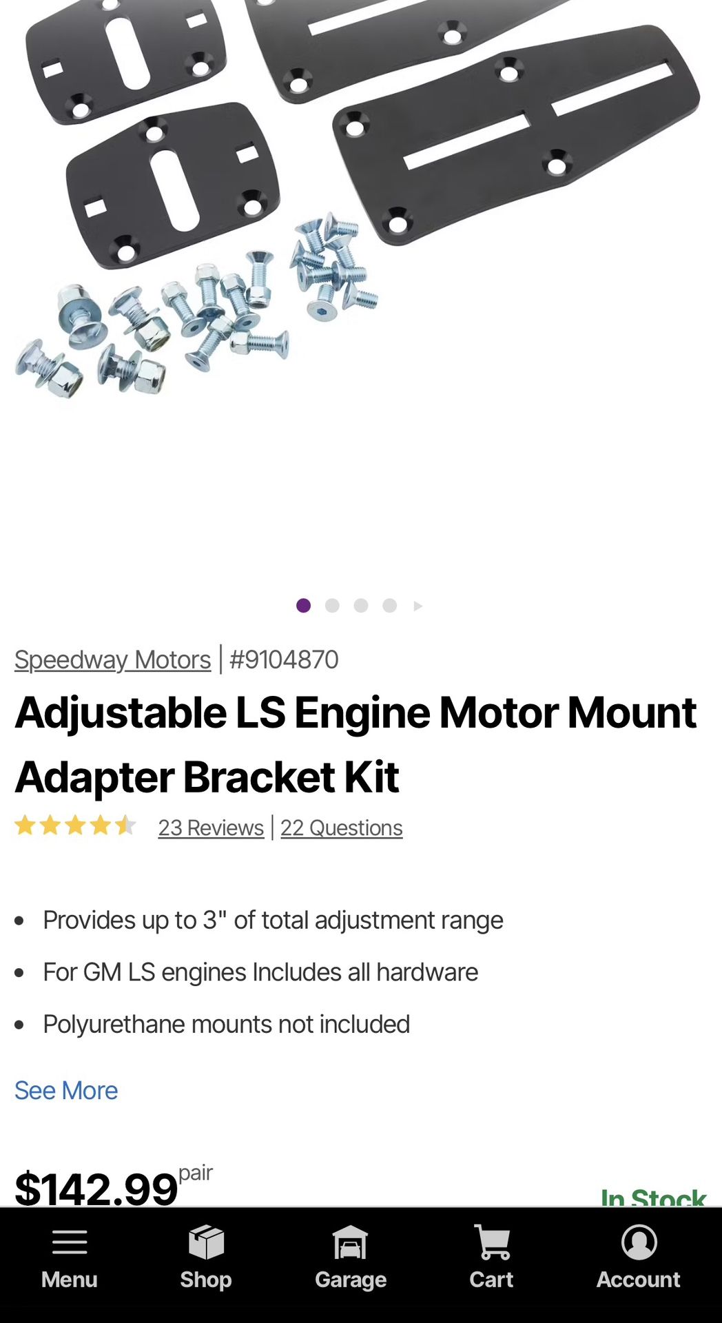 Speedway Adjustable LS Engine Mount Adapter Brackets