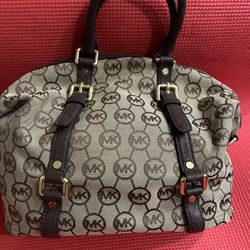 Authentic- Michael Kors Signature Logo Purse with Leather Handles