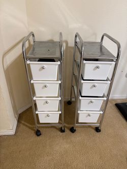 Rolling Storage Cart with 4 Drawers – Set of 2