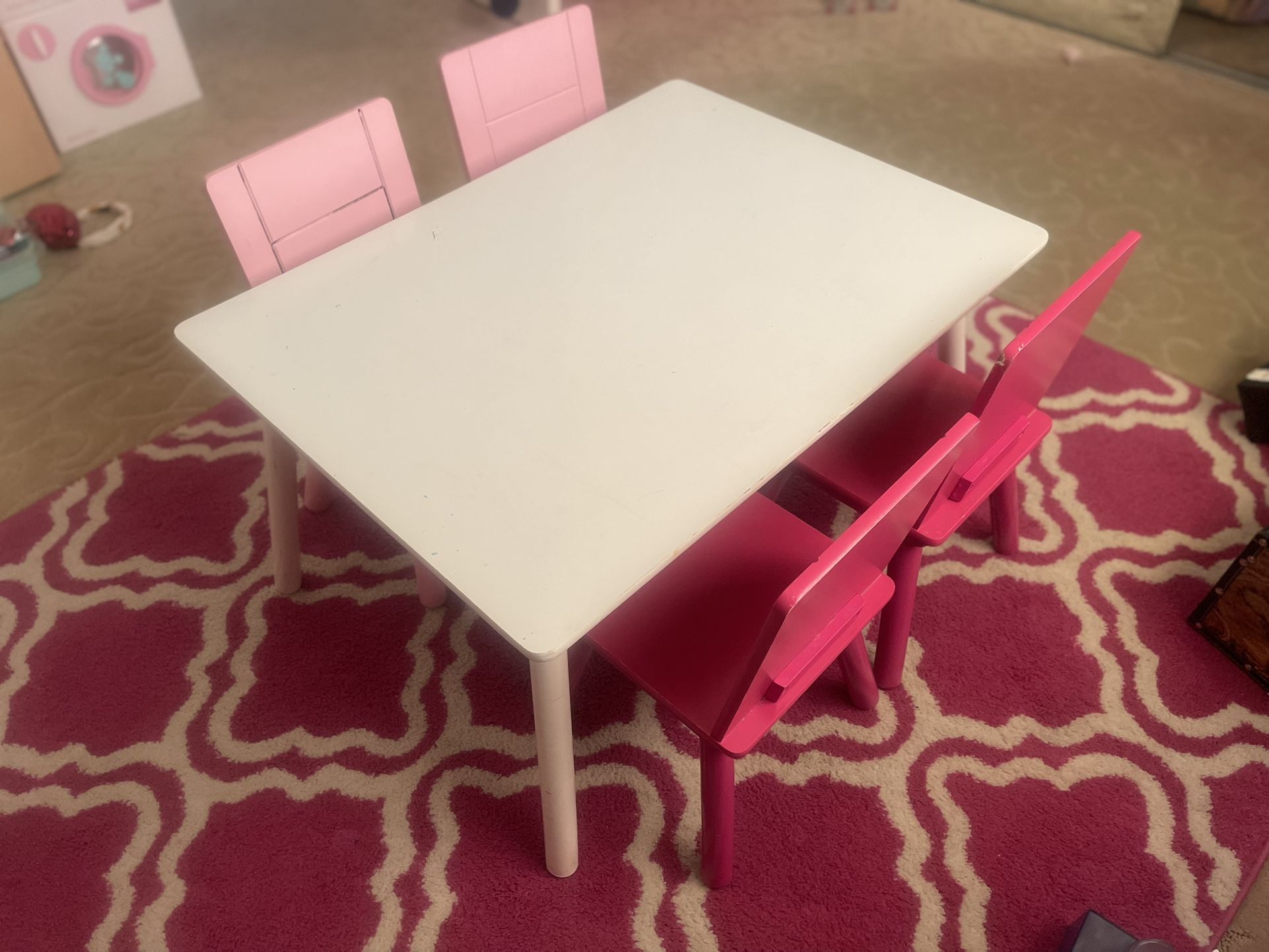 Kids Wooden Play Table & Chairs, Pink