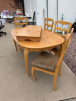 French Country Wood Dining Table with 4 Chairs