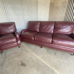 Red Leather Couch and Chair $350