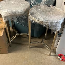Two Brushed Gold End tables With Mirrored Tops