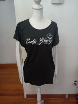 3/$10 🌟 EUC Ladies Black & White Lake George NY Long Sleeve Shirt Top XL  2/2