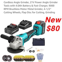 New Cordless Angle Grinder, 21V Power Angle Grinder Tools with 4.0Ah Battery & Fast Charger, 9000 RPM Brushless Motor Metal Grinder, 4-1/2''Cutting$80