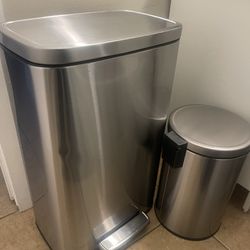 Kitchen + Bathroom stainless steel trash cans (combo) (2) Clean!