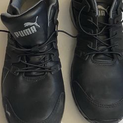 Mens Size 11 Puma Leather Black Steel Toed Shoes