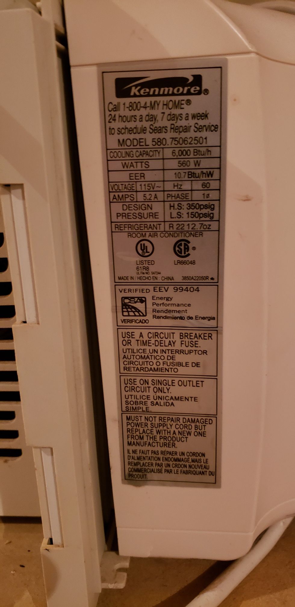 Window air conditioner - 10,000 BTU