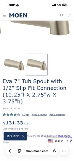 Moen Eva 7" Tub Spout Brushed Nickel