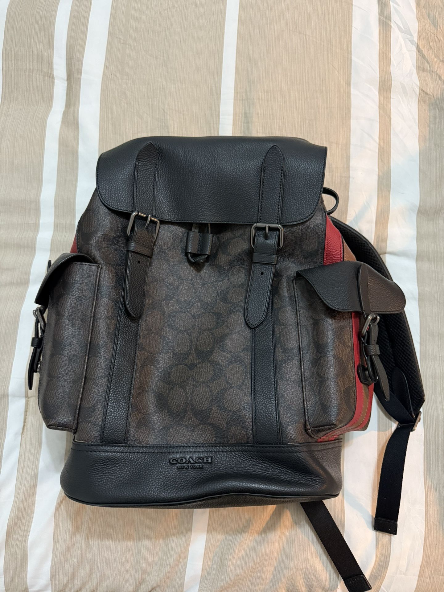 Rare Coach Hudson Signature QB/Mahogany Red Blocked Canvas Mens Backpack $695