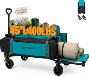 NEW- 45" Extra Long Collapsible Wagon with Tailgate, 400LBS Heavy Duty Folding Wagon