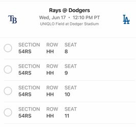 Dodgers vs Rays  6/17 200$ for 4