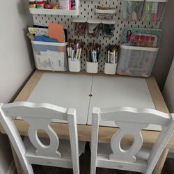 Kids Pegboard, Table With Bins And Chairs