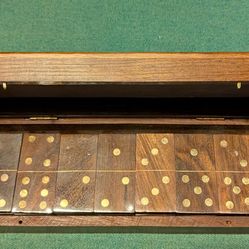 Vintage New Domino Set Wooden & Metal Engraved