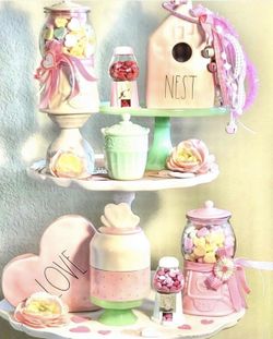 Valentine Decor/ Bubblegum Glass Machines Large And Minis Pairs With Rae Dunn