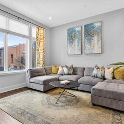 Large Gray Sectional Sofa – 135” – Modern, Excellent Condition