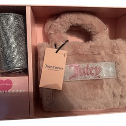 NIB- Juicy couture gift set Furry Pink MINI TOTE & BARREL COIN PURSE SET (mini Tote/ Gift Set/ Juicy Couture Bag/ Mothers Day Gift Set/ Juicy Purses)