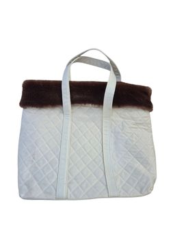 Once Upon A Rose cream quilted bag with brown faux fur top, NWOT.