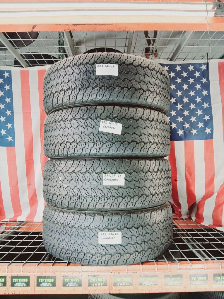 ✅️ 4 USED TIRES P255/65R17 GOODYEAR WRANGLER PRO 255/65R17 HIGH TERRAIN 255 65 17