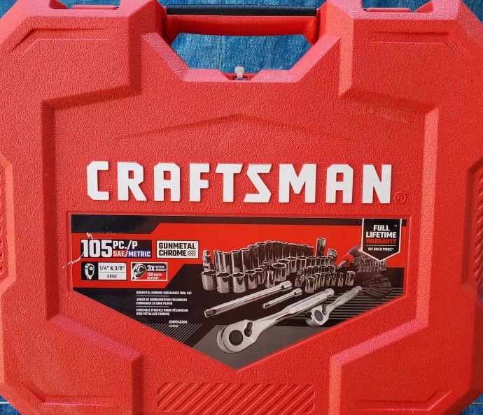 Craftsman 105 Piece Gunmetal Chrome Socket Set With 120 Tooth Pear head