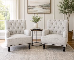 Ashley Furniture Tufted Accent Chairs – Matching Pair – Light Gray